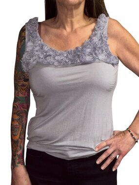 Sz.L*Forever Fashion*Gray Tank w/Rose Detail at Neckline